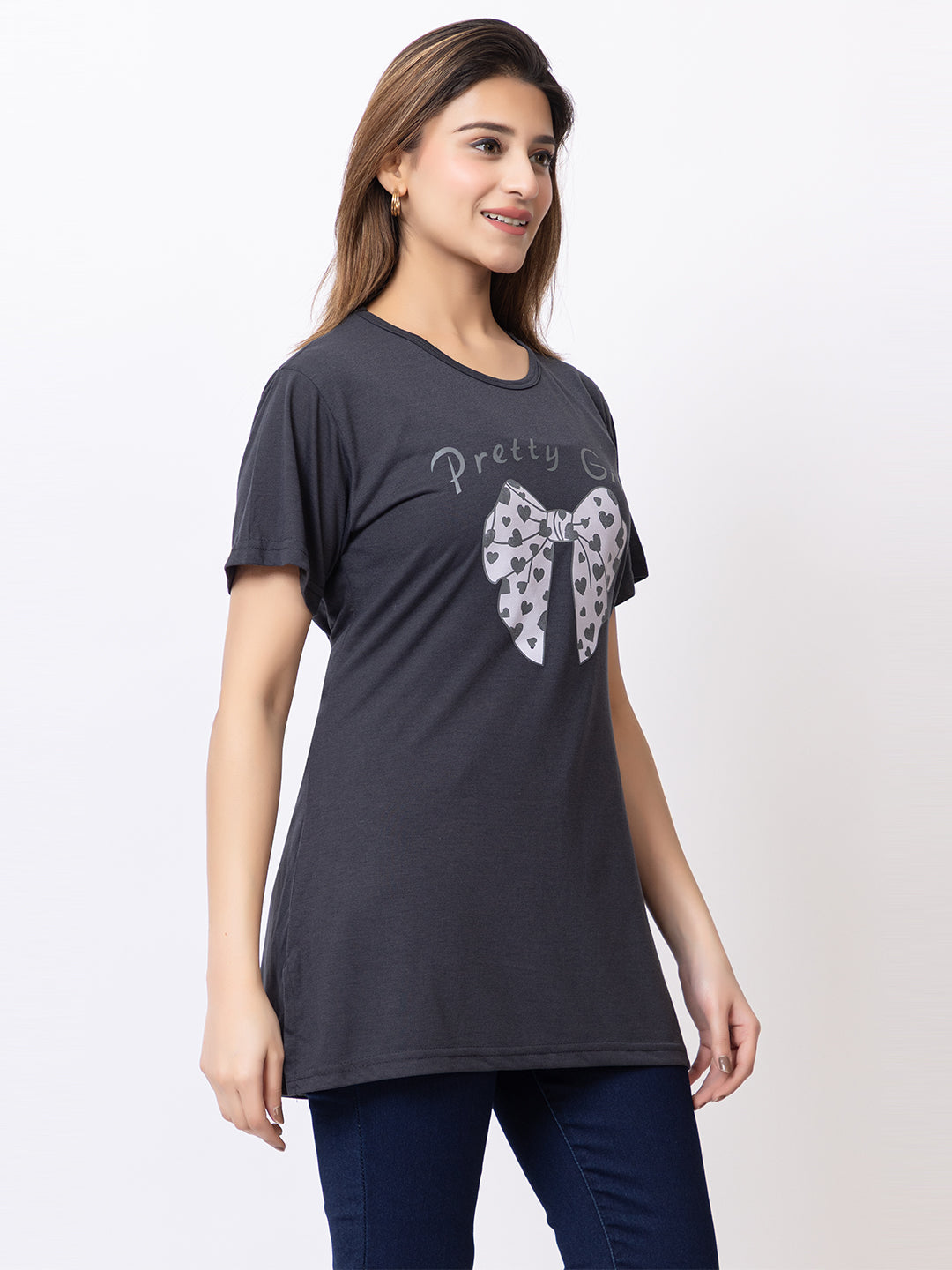 Grey Half Sleeve Women Tshirt