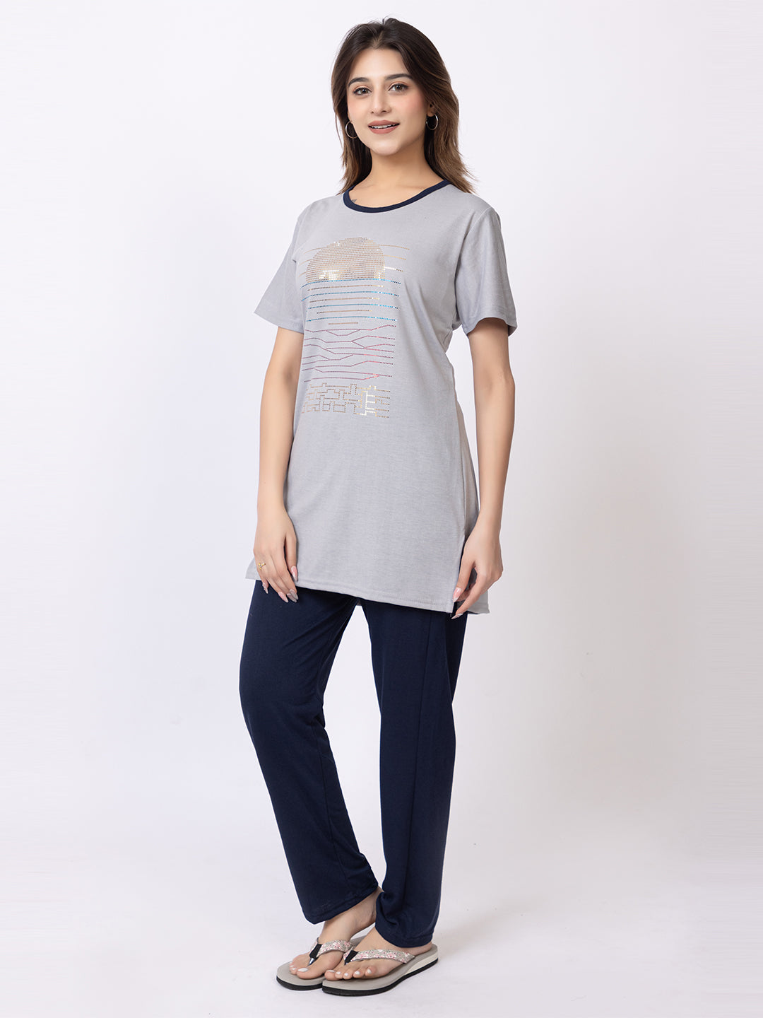 Navy Blue Grey Night Suits