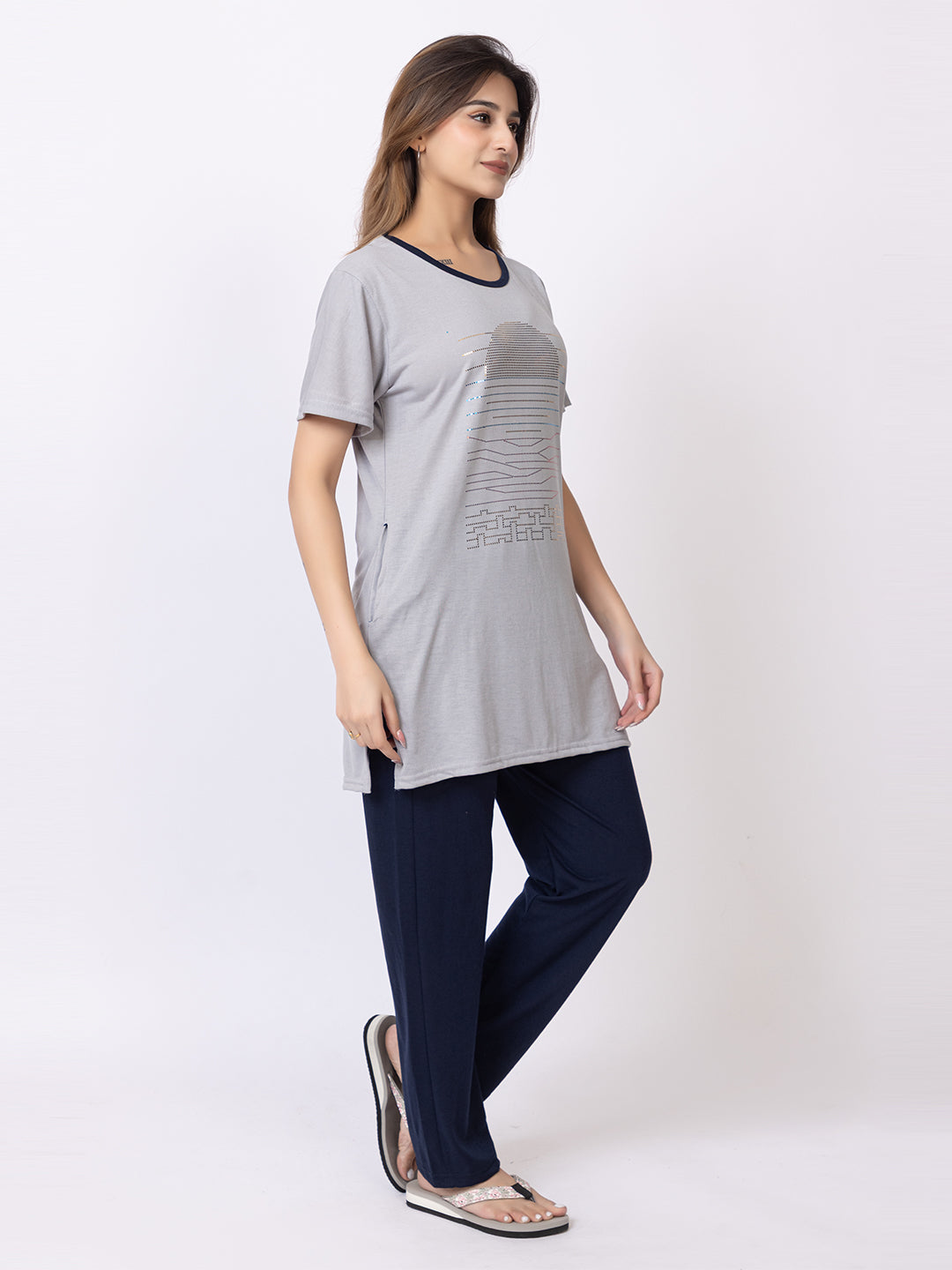 Navy Blue Grey Night Suits