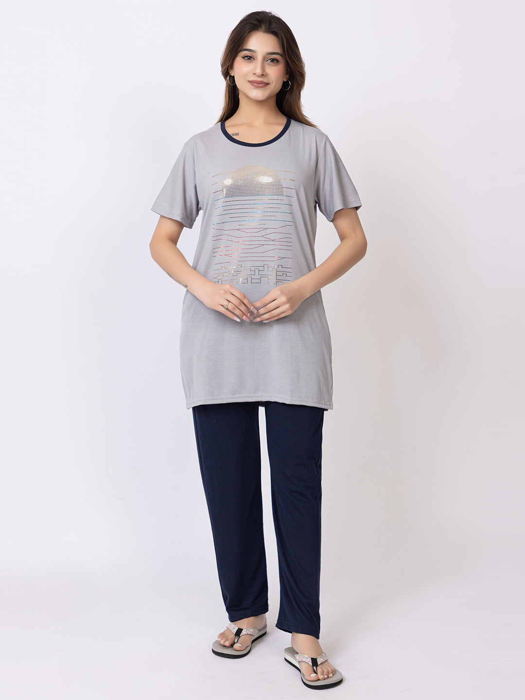 Navy Blue Grey Night Suits