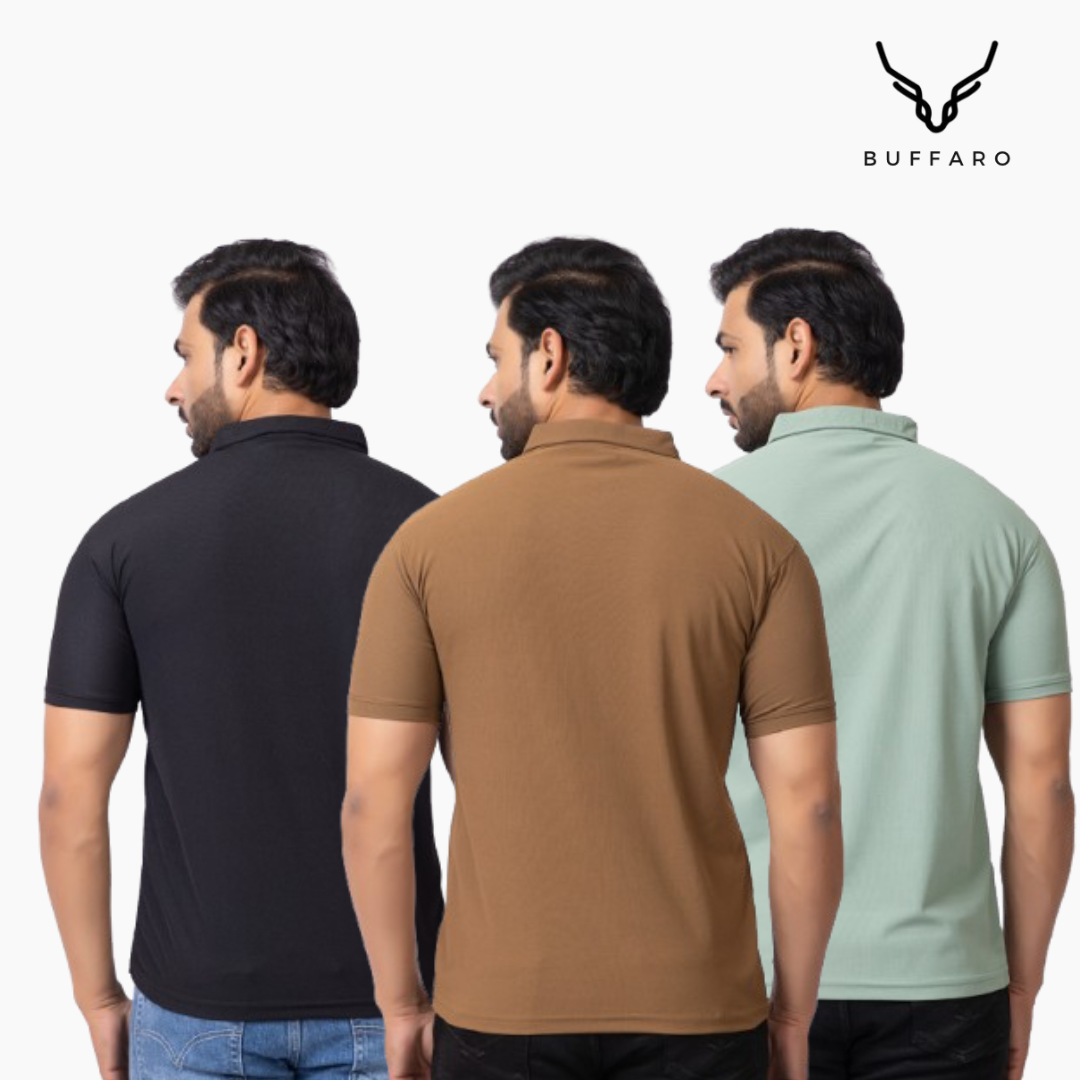 3 Pcs Mens Combo Tshirt(Black, Brown, PISTA)