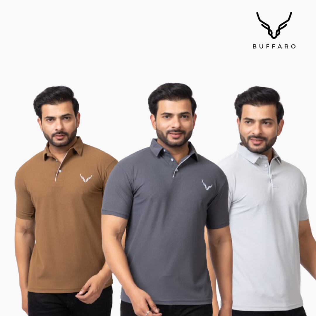 3 Pcs Mens Combo Tshirt(Brown, D.GREY,LIGHT GREY)